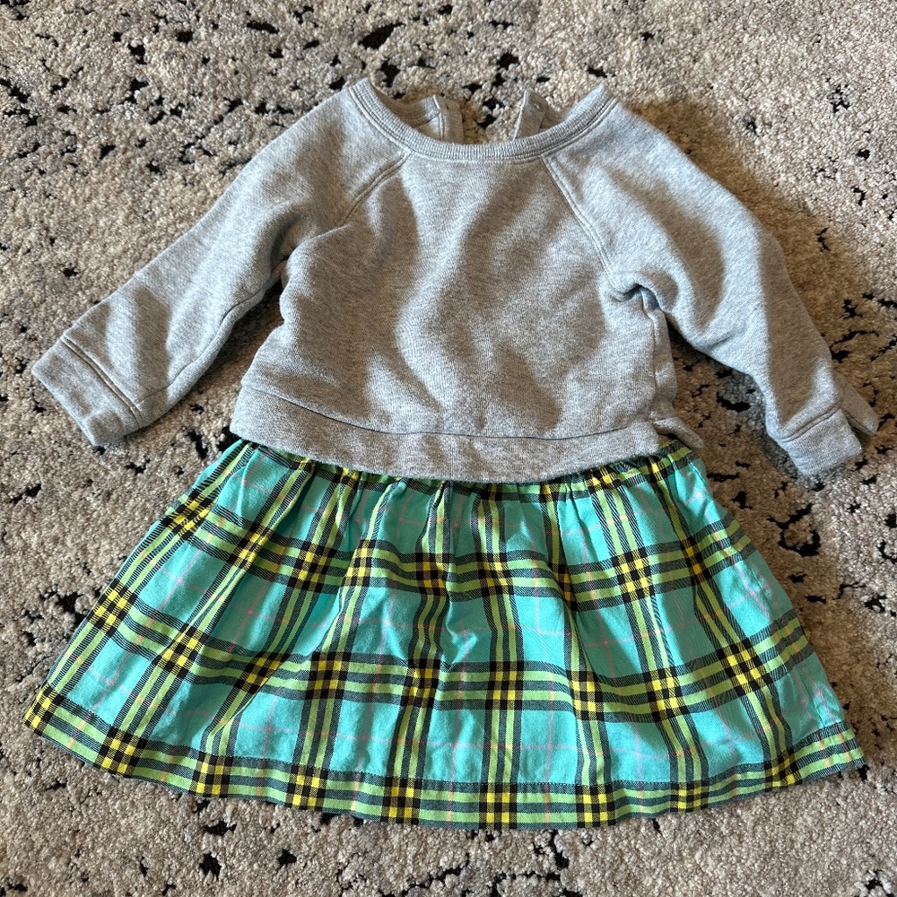 Girls Burberry Sweatshirt Dress Blue Green Plaid